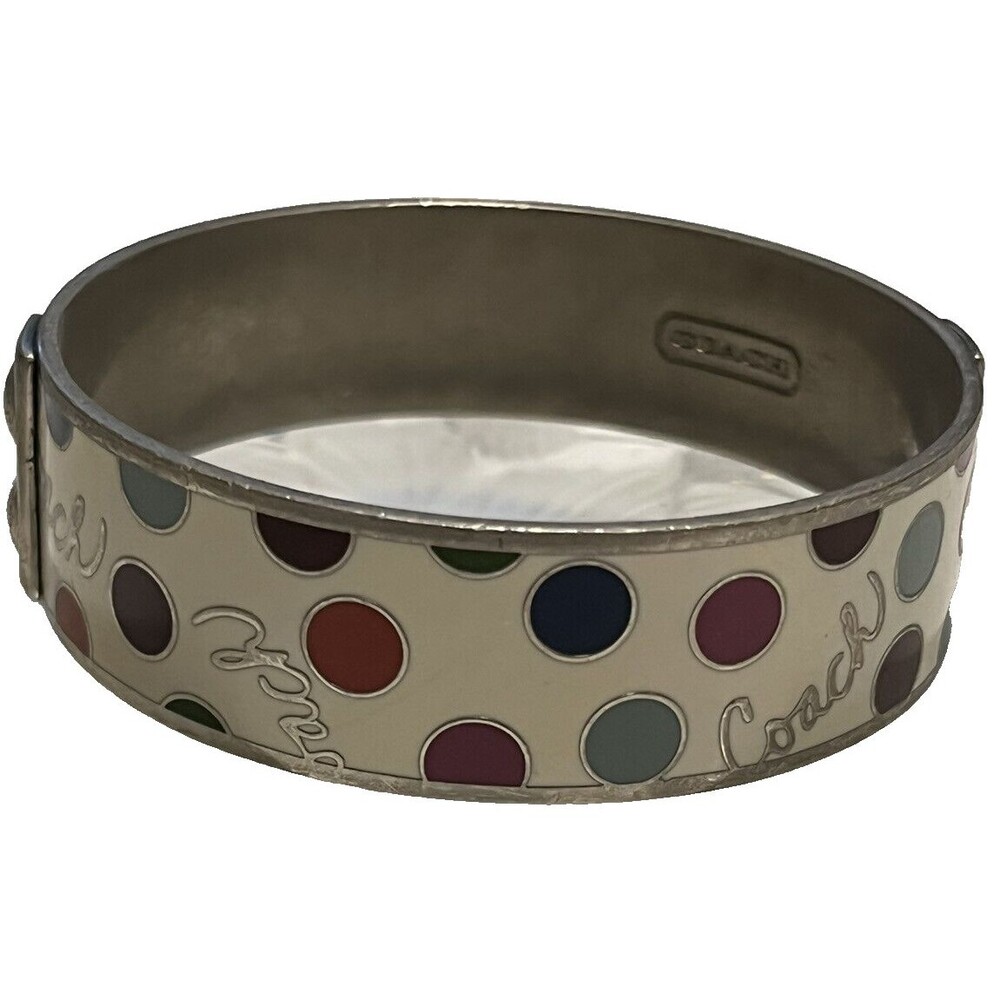 Coach Bangle Bracelet Stackable Enamel POLKA DOT Signature Logo Silver Plate Y2K - Picture 2 of 6